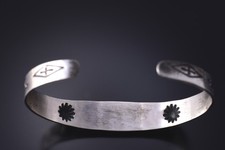 Fred Harvey-Style Vintage Silver & Turquoise Stamped Bracelet 5K17P - Additional view 3