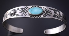 Fred Harvey-Style Vintage Silver & Turquoise Stamped Bracelet 5K17P - Additional view 5