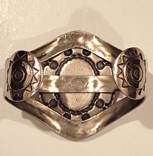 BELL TRADING POST Nickle Silver Faux Turquoise Cuff Bracelet Fred Harvey Era VTG - Additional view 2