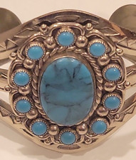 BELL TRADING POST Nickle Silver Faux Turquoise Cuff Bracelet Fred Harvey Era VTG - Additional view 5