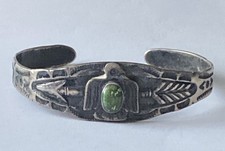 VTG OLD FRED HARVEY ERA Navajo THUNDERBIRD Turquoise Sterling silver Bracelet - Additional view 12
