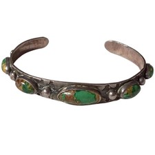 Historic 1920s Fred Harvey Era Navajo Coin Silver Cerrillos Turquoise Bracelet - Additional view 2