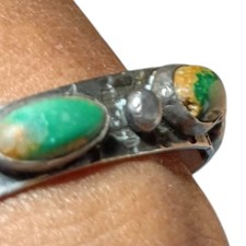 Historic 1920s Fred Harvey Era Navajo Coin Silver Cerrillos Turquoise Bracelet - Additional view 3