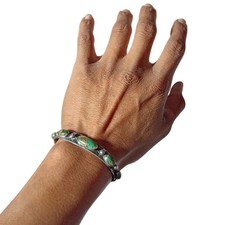 Historic 1920s Fred Harvey Era Navajo Coin Silver Cerrillos Turquoise Bracelet - Additional view 4