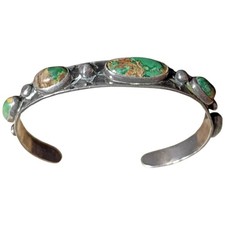 Historic 1920s Fred Harvey Era Navajo Coin Silver Cerrillos Turquoise Bracelet