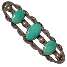 Astute1940s Fred Harvey Era Coin Silver Blue Royston Turquoise Large BROOCH - Additional view 1