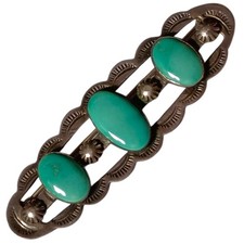 Astute1940s Fred Harvey Era Coin Silver Blue Royston Turquoise Large BROOCH - Additional view 2