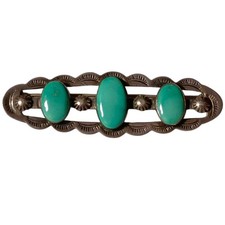 Astute1940s Fred Harvey Era Coin Silver Blue Royston Turquoise Large BROOCH - Additional view 3