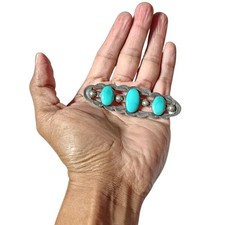 Astute1940s Fred Harvey Era Coin Silver Blue Royston Turquoise Large BROOCH - Additional view 6