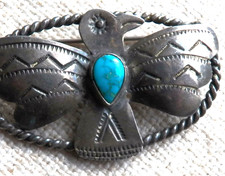 Southwestern Silver Turquoise Thunderbird Brooch - Fred Harvey era - Vintage - Additional view 4