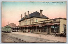 Frisco Depot Springfield MO Postcard 1910s Fred Harvey Hand Colored Railroad