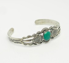 Vintage sterling silver turquoise stamping Fred Harvey Era cuff bracelet