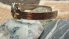 Fred Harvey- Turquoise-Stamped Silver Cuff Bracelet-Navajo-1940s-6.0