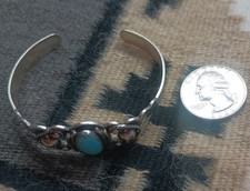 Fred Harvey- Turquoise-Stamped Silver Cuff Bracelet-Navajo-1940s-6.0