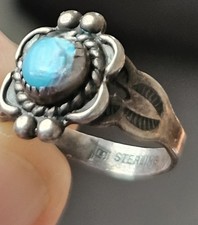 Vtg Bell Trading Post Fred Harvey Era Turquoise Sterling Ring  1.75 Stamped Tiny - Additional view 11