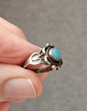 Vtg Bell Trading Post Fred Harvey Era Turquoise Sterling Ring  1.75 Stamped Tiny - Additional view 9
