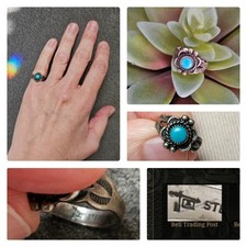 Vtg Bell Trading Post Fred Harvey Era Turquoise Sterling Ring 1.75 Stamped Tiny