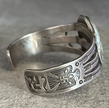 OLD FRED HARVEY ERA Whirling Logs Thunderbird Navajo Turquoise Silver Bracelet - Additional view 2