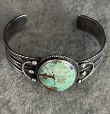 OLD FRED HARVEY ERA Whirling Logs Thunderbird Navajo Turquoise Silver Bracelet - Additional view 6