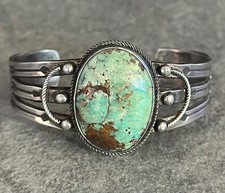 OLD FRED HARVEY ERA Whirling Logs Thunderbird Navajo Turquoise Silver Bracelet