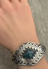 Fred Harvey era  NAVAJO High Grade spider web Turquoise Sterling Bracelet 6.75in - Additional view 1