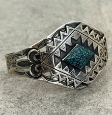 Fred Harvey era  NAVAJO High Grade spider web Turquoise Sterling Bracelet 6.75in - Additional view 2
