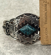 Fred Harvey era  NAVAJO High Grade spider web Turquoise Sterling Bracelet 6.75in - Additional view 12