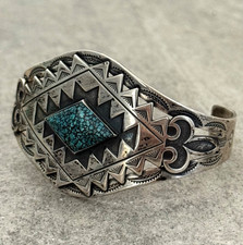 Fred Harvey era  NAVAJO High Grade spider web Turquoise Sterling Bracelet 6.75in - Additional view 3