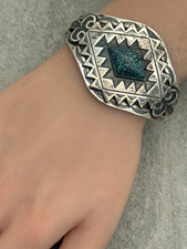 Fred Harvey era  NAVAJO High Grade spider web Turquoise Sterling Bracelet 6.75in - Additional view 4