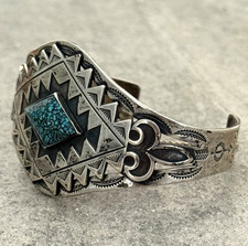 Fred Harvey era  NAVAJO High Grade spider web Turquoise Sterling Bracelet 6.75in - Additional view 5