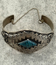 Fred Harvey era  NAVAJO High Grade spider web Turquoise Sterling Bracelet 6.75in - Additional view 6
