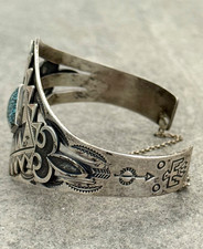 Fred Harvey era  NAVAJO High Grade spider web Turquoise Sterling Bracelet 6.75in - Additional view 7