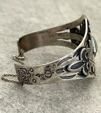 Fred Harvey era  NAVAJO High Grade spider web Turquoise Sterling Bracelet 6.75in - Additional view 8