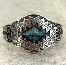 Fred Harvey era NAVAJO High Grade spider web Turquoise Sterling Bracelet 6.75in