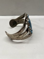 BELL TRADING POST Nickle Silver Faux Turquoise Cuff Bracelet Fred Harvey Era VTG - Additional view 2