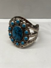 BELL TRADING POST Nickle Silver Faux Turquoise Cuff Bracelet Fred Harvey Era VTG - Additional view 3