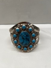 BELL TRADING POST Nickle Silver Faux Turquoise Cuff Bracelet Fred Harvey Era VTG