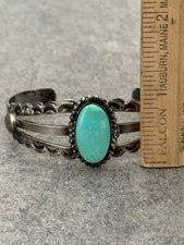 Vintage Fred Harvey Era Navajo Turquoise Scalloped Sterling Bracelet 6.75 in - Additional view 9