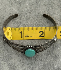 Vintage Fred Harvey Era Navajo Turquoise Scalloped Sterling Bracelet 6.75 in - Additional view 10