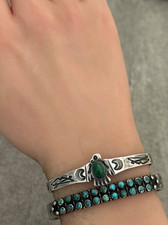 Fred Harvey Era THUNDERBIRD Navajo BOW & ARROW Turquoise SMALL Sterling Bracelet - Additional view 1
