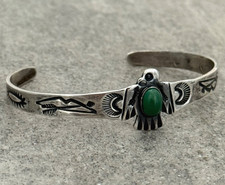 Fred Harvey Era THUNDERBIRD Navajo BOW & ARROW Turquoise SMALL Sterling Bracelet - Additional view 2