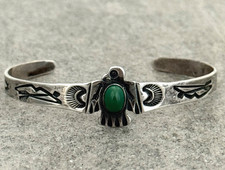 Fred Harvey Era THUNDERBIRD Navajo BOW & ARROW Turquoise SMALL Sterling Bracelet