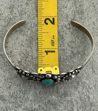 Vintage FRED HARVEY ERA NAVAJO Turquoise CONCHO Scalloped Sterling Bracelet 7 in - Additional view 10