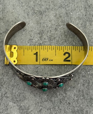FRED HARVEY Navajo Thunderbird FLOWERS Snake Eye Turquoise Sterling Bracelet 7in - Additional view 11