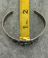 FRED HARVEY Navajo Thunderbird FLOWERS Snake Eye Turquoise Sterling Bracelet 7in - Additional view 12
