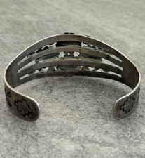 FRED HARVEY Navajo Thunderbird FLOWERS Snake Eye Turquoise Sterling Bracelet 7in - Additional view 7