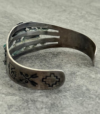 FRED HARVEY Navajo Thunderbird FLOWERS Snake Eye Turquoise Sterling Bracelet 7in - Additional view 8