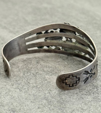 FRED HARVEY Navajo Thunderbird FLOWERS Snake Eye Turquoise Sterling Bracelet 7in - Additional view 9