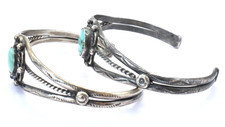 2 Navajo Fred Harvey Era 30's Vintage Sterling Silver Turquoise Cuff Bracelet - Additional view 4