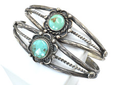 2 Navajo Fred Harvey Era 30's Vintage Sterling Silver Turquoise Cuff Bracelet